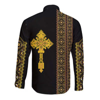 Habesha Motifs Ethiopia Long Sleeve Button Shirt Tilet Black Gold