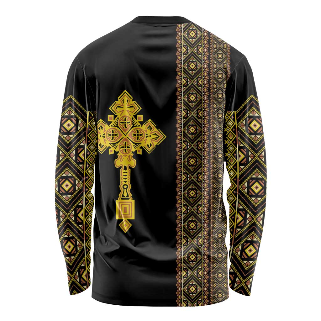 Habesha Motifs Ethiopia Long Sleeve Shirt Tilet Black Gold