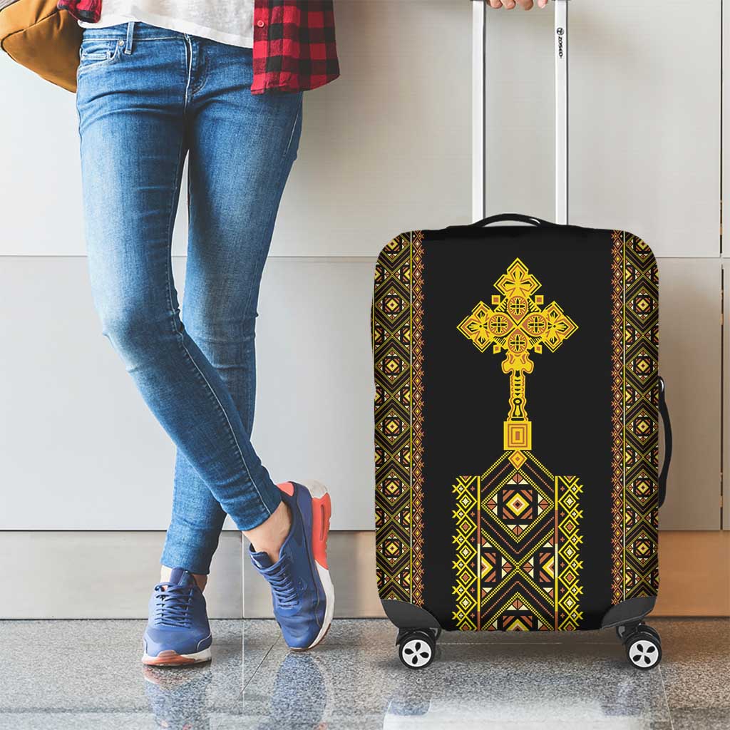 Habesha Motifs Ethiopia Luggage Cover Tilet Black Gold