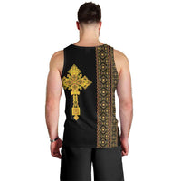 Habesha Motifs Ethiopia Men Tank Top Tilet Black Gold