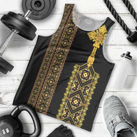 Habesha Motifs Ethiopia Men Tank Top Tilet Black Gold