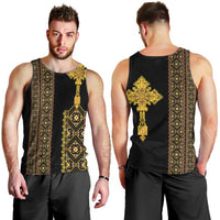 Habesha Motifs Ethiopia Men Tank Top Tilet Black Gold