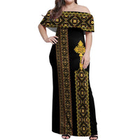 Habesha Motifs Ethiopia Off Shoulder Maxi Dress Tilet Black Gold