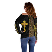 Habesha Motifs Ethiopia Off Shoulder Sweater Tilet Black Gold