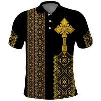 Habesha Motifs Ethiopia Polo Shirt Tilet Black Gold