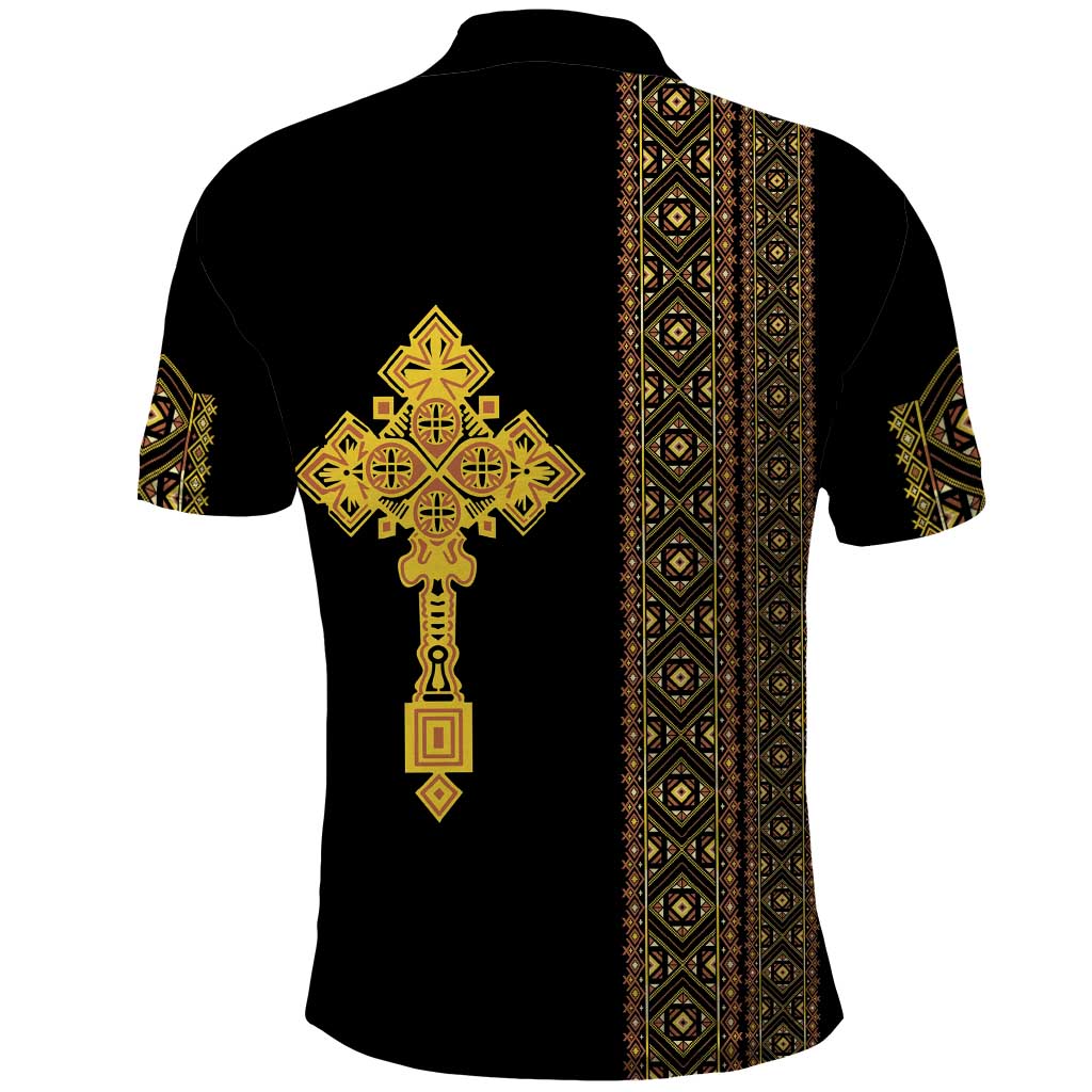 Habesha Motifs Ethiopia Polo Shirt Tilet Black Gold