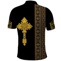 Habesha Motifs Ethiopia Polo Shirt Tilet Black Gold
