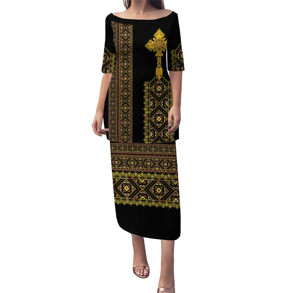 Habesha Motifs Ethiopia Puletasi Tilet Black Gold