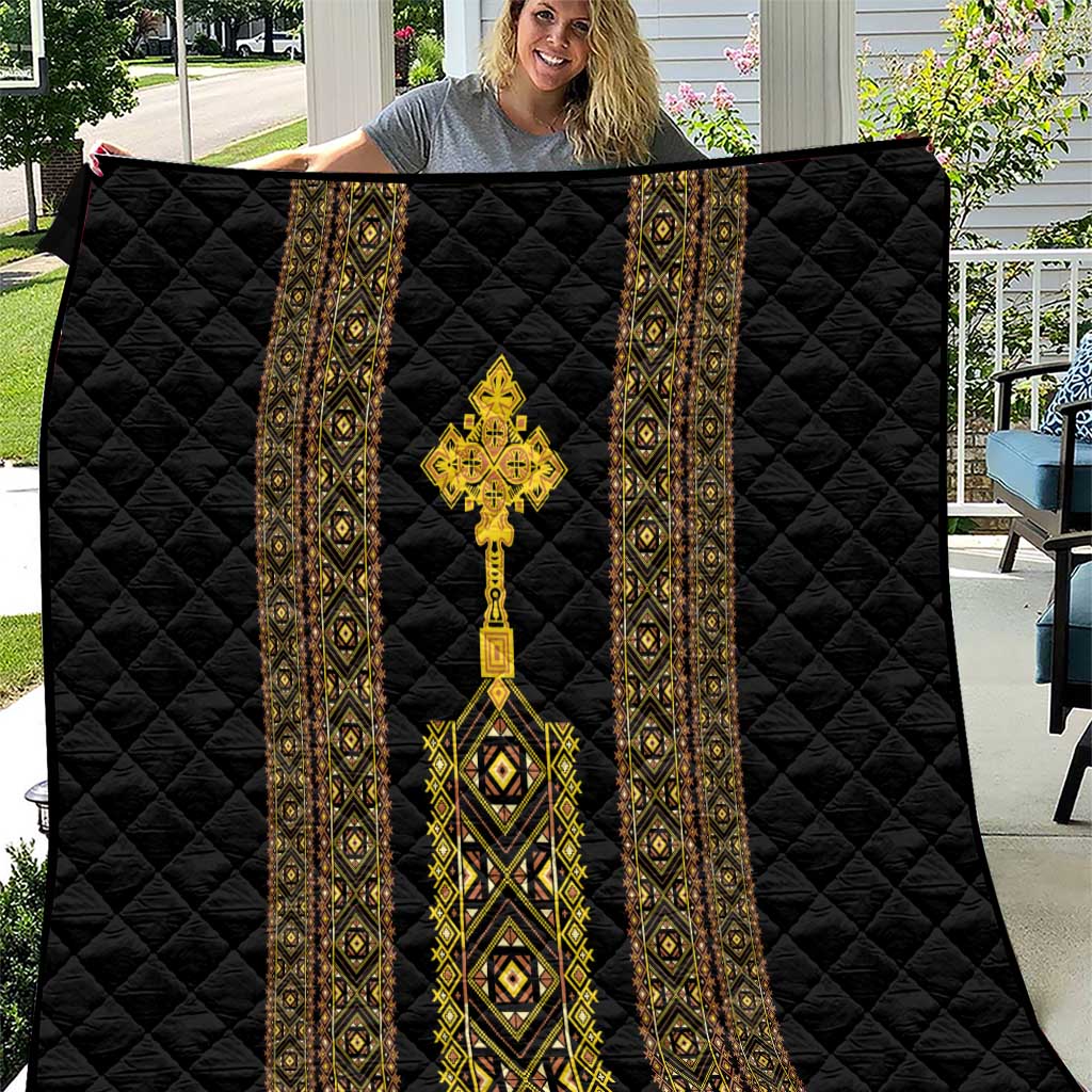 Habesha Motifs Ethiopia Quilt Tilet Black Gold