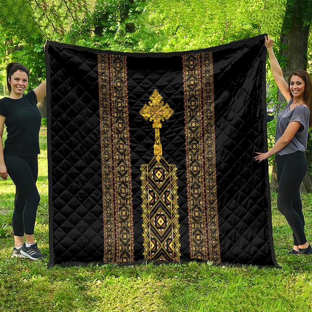 Habesha Motifs Ethiopia Quilt Tilet Black Gold