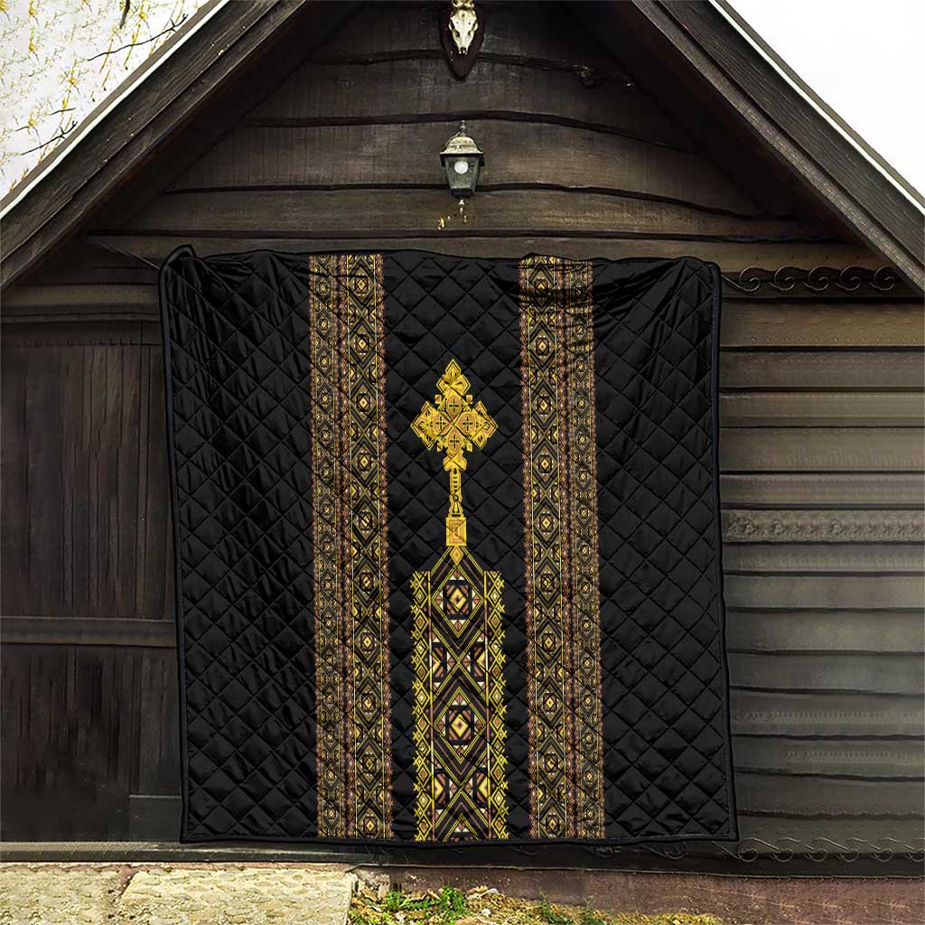 Habesha Motifs Ethiopia Quilt Tilet Black Gold