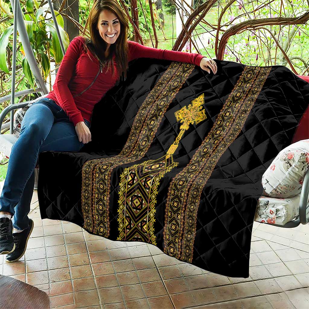 Habesha Motifs Ethiopia Quilt Tilet Black Gold