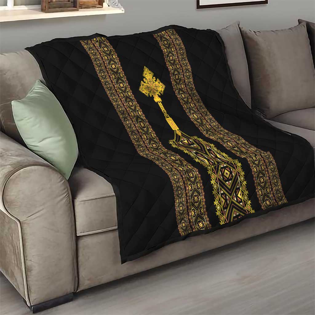 Habesha Motifs Ethiopia Quilt Tilet Black Gold