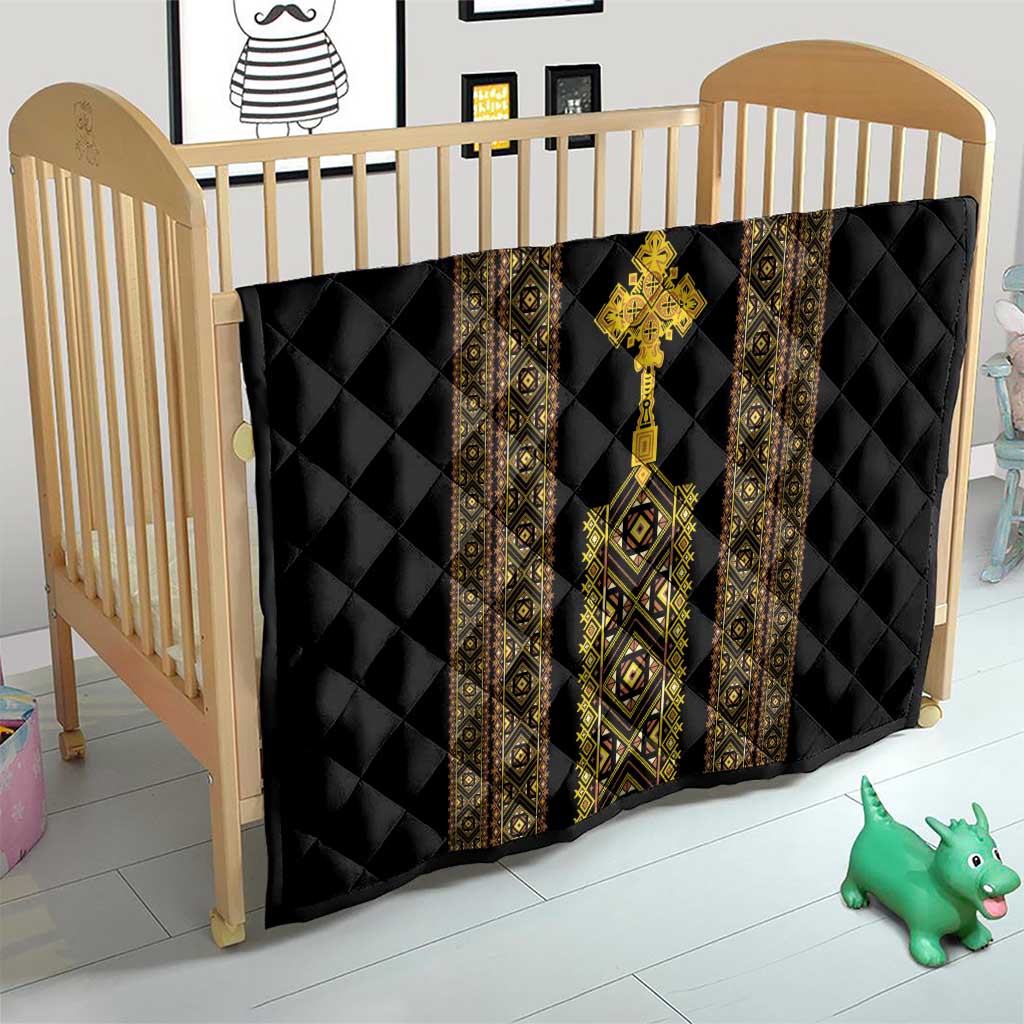 Habesha Motifs Ethiopia Quilt Tilet Black Gold