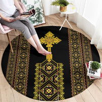 Habesha Motifs Ethiopia Round Carpet Tilet Black Gold