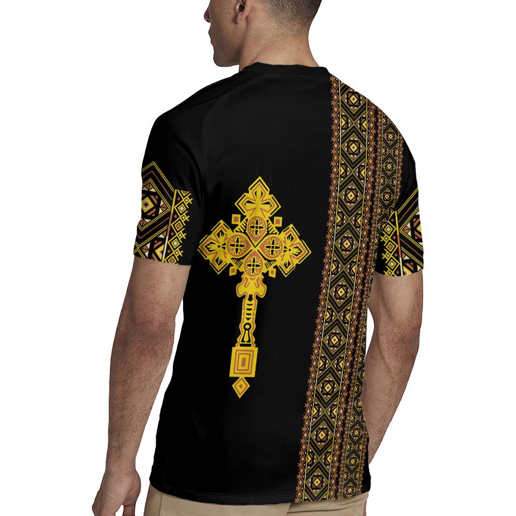 Habesha Motifs Ethiopia Rugby Jersey Tilet Black Gold