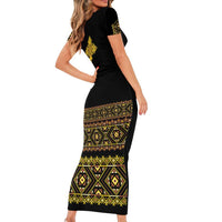 Habesha Motifs Ethiopia Short Sleeve Bodycon Dress Tilet Black Gold