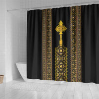 Habesha Motifs Ethiopia Shower Curtain Tilet Black Gold