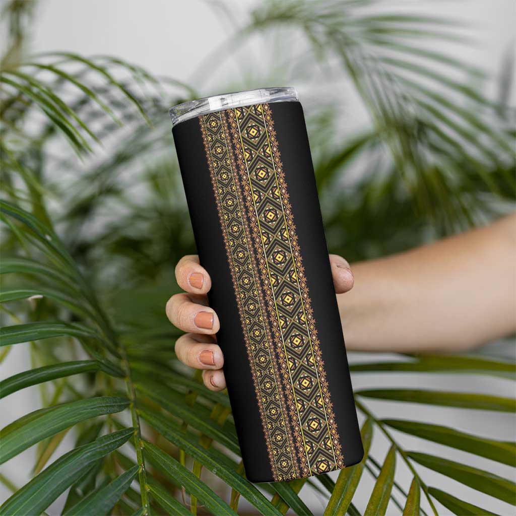 Habesha Motifs Ethiopia Skinny Tumbler Tilet Black Gold