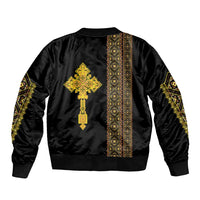 Habesha Motifs Ethiopia Sleeve Zip Bomber Jacket Tilet Black Gold