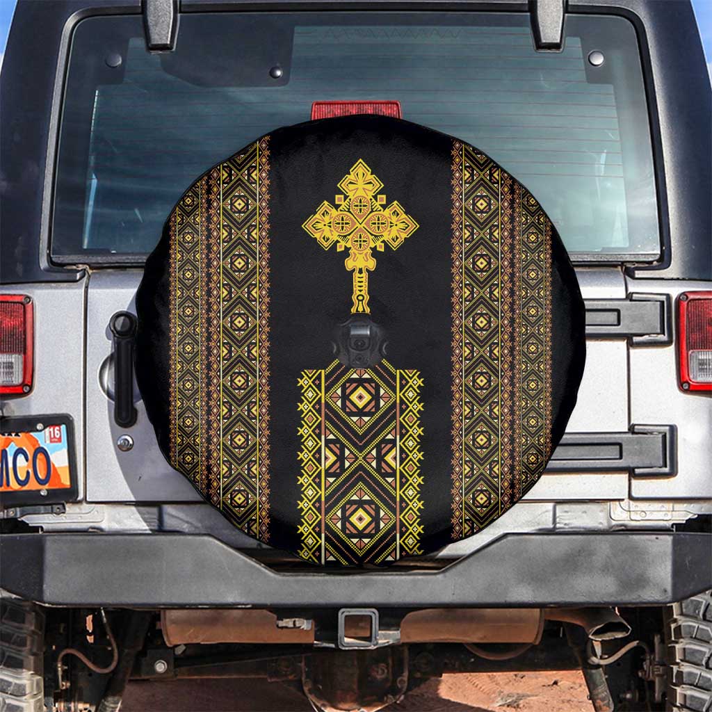 Habesha Motifs Ethiopia Spare Tire Cover Tilet Black Gold