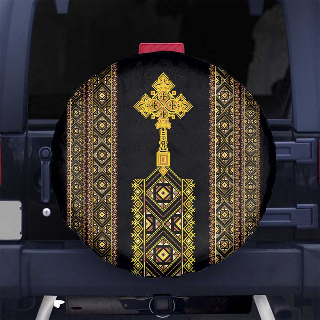 Habesha Motifs Ethiopia Spare Tire Cover Tilet Black Gold
