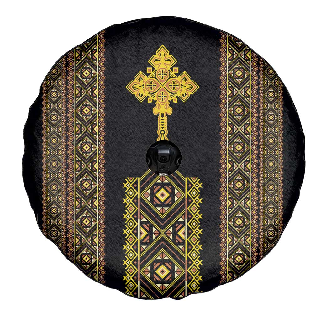 Habesha Motifs Ethiopia Spare Tire Cover Tilet Black Gold