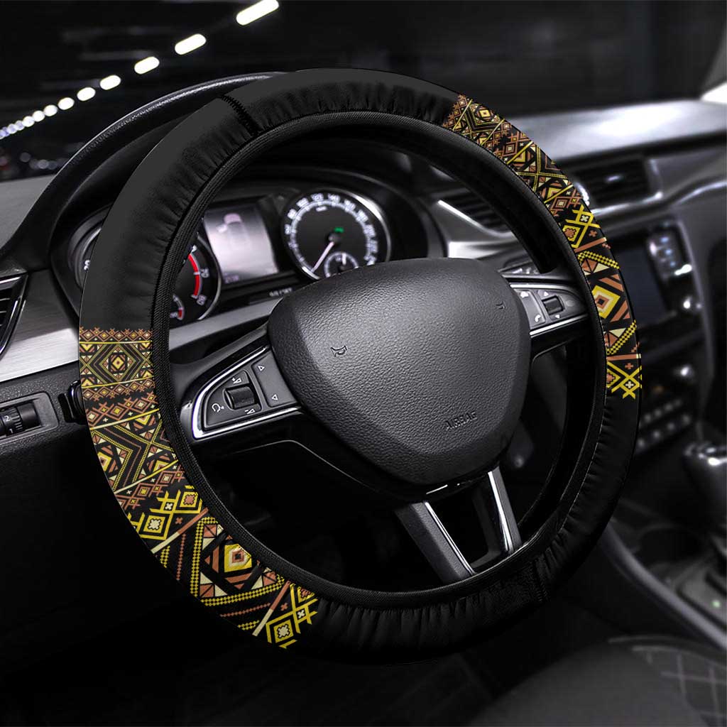Habesha Motifs Ethiopia Steering Wheel Cover Tilet Black Gold