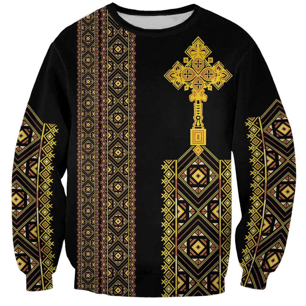 Habesha Motifs Ethiopia Sweatshirt Tilet Black Gold