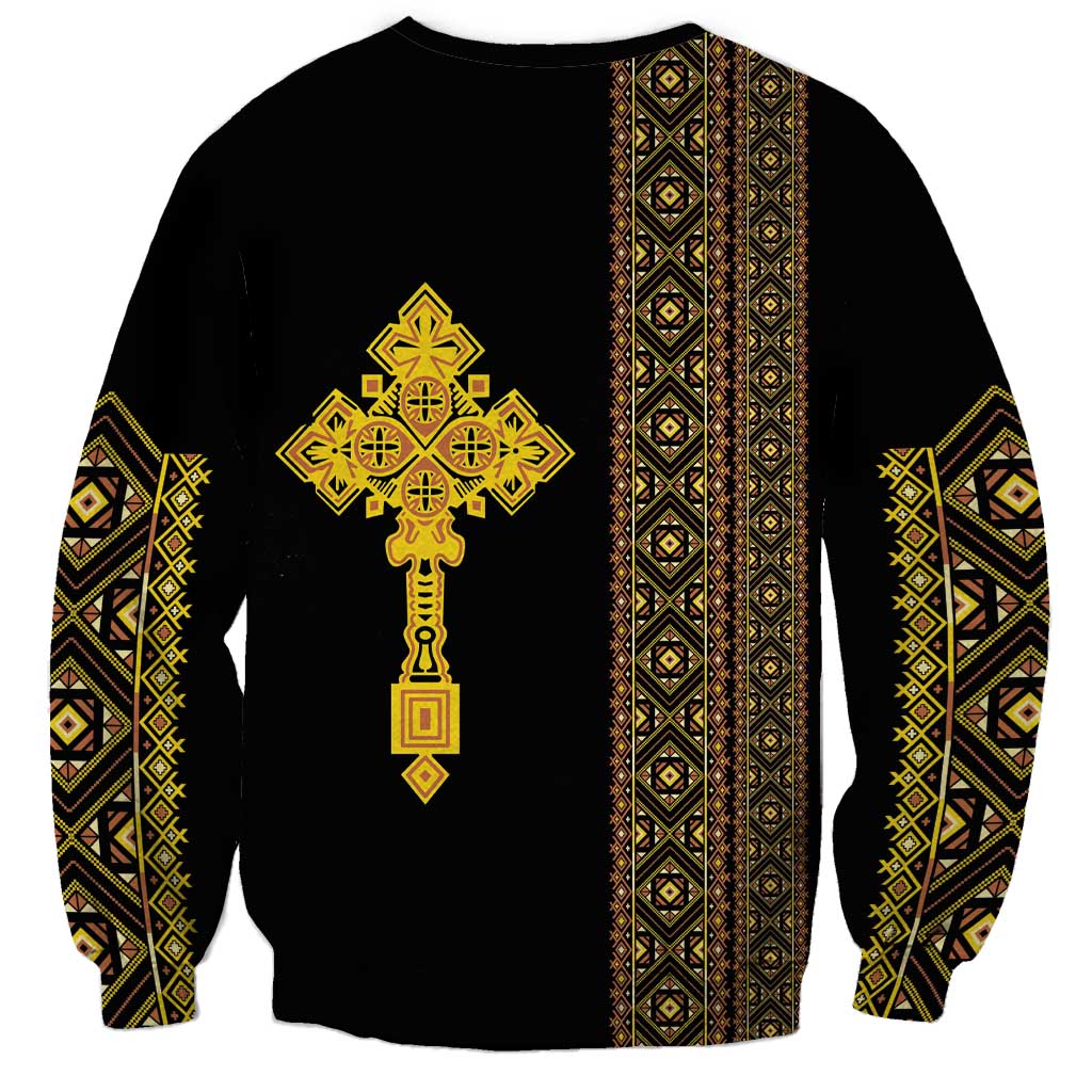 Habesha Motifs Ethiopia Sweatshirt Tilet Black Gold LT7