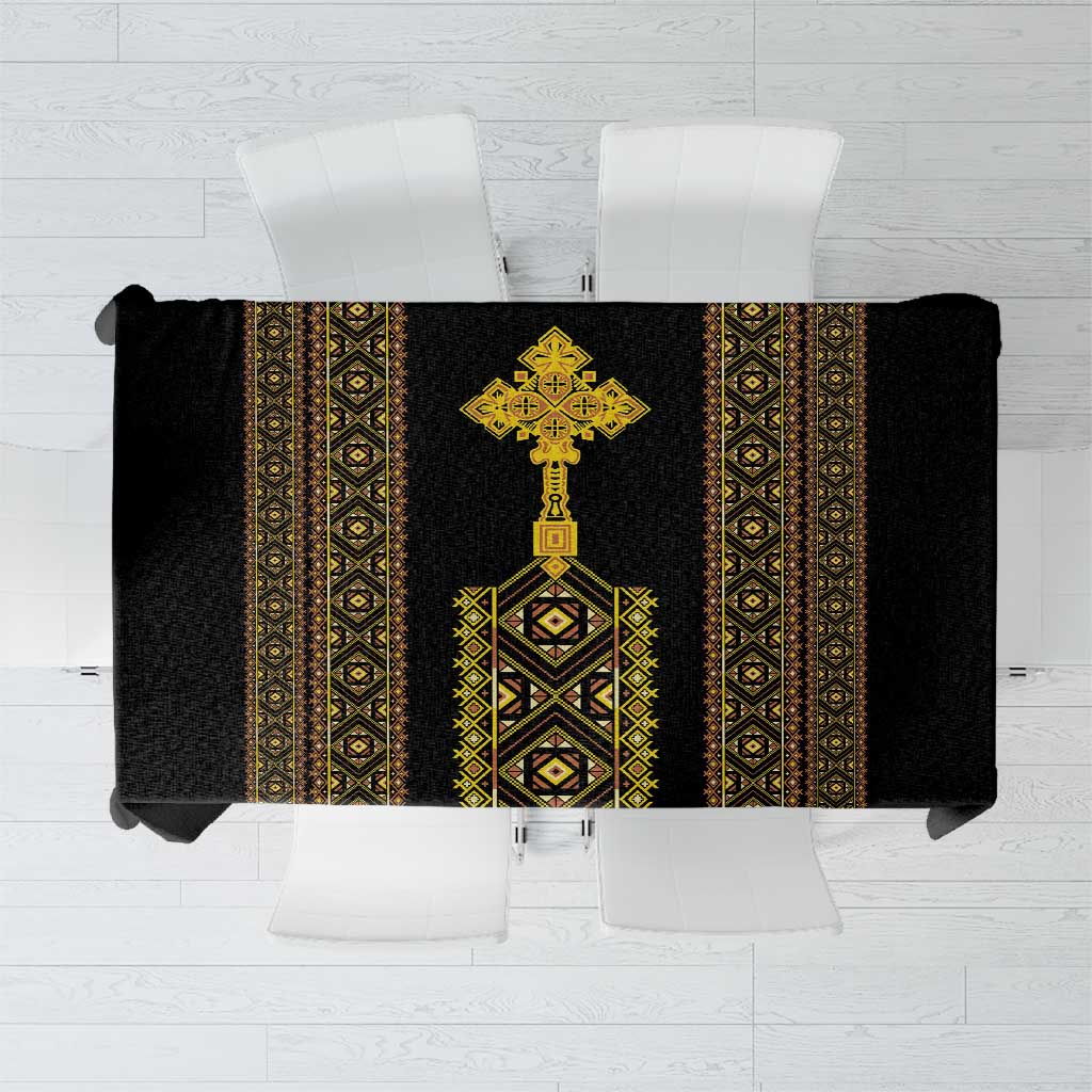 Habesha Motifs Ethiopia Tablecloth Tilet Black Gold