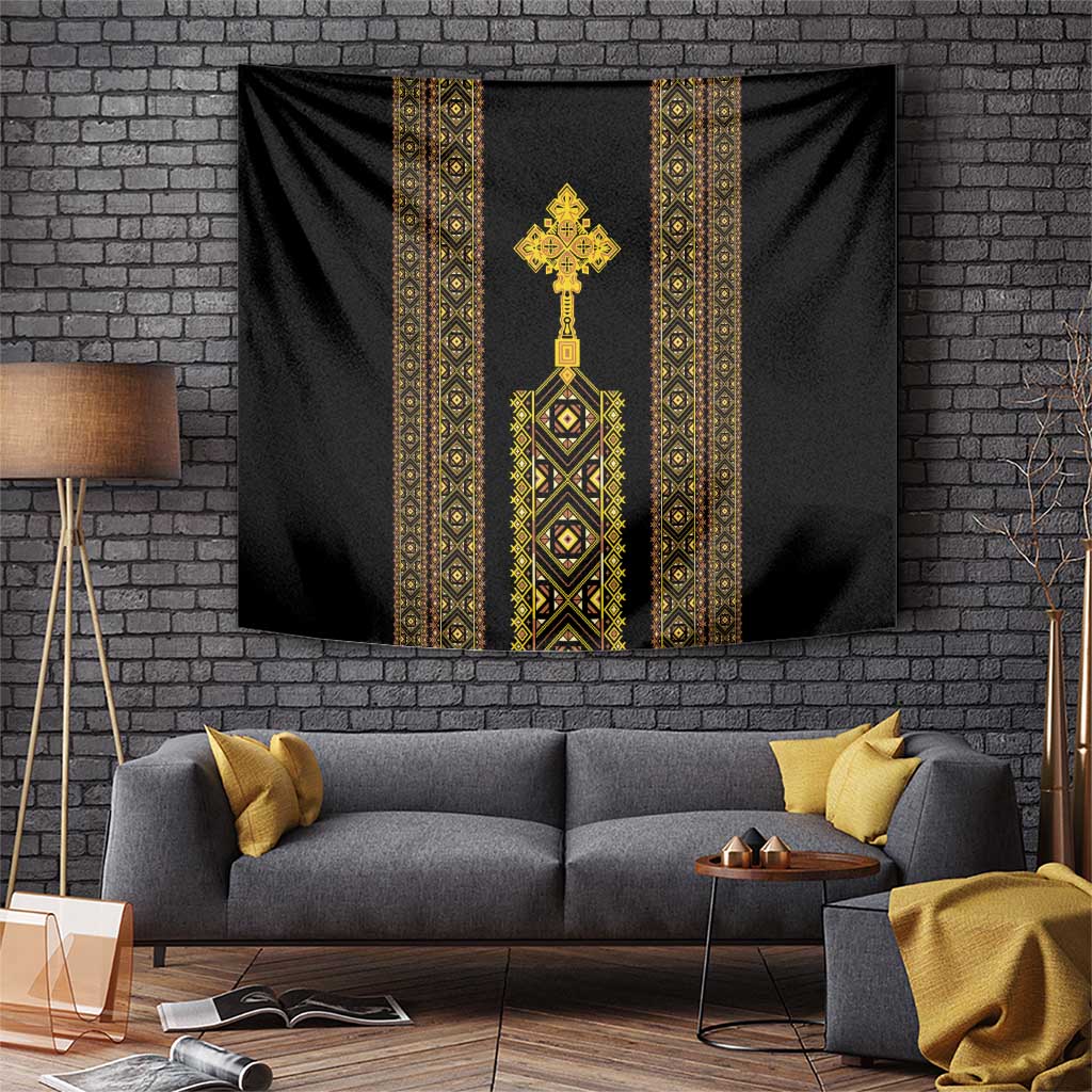 Habesha Motifs Ethiopia Tapestry Tilet Black Gold