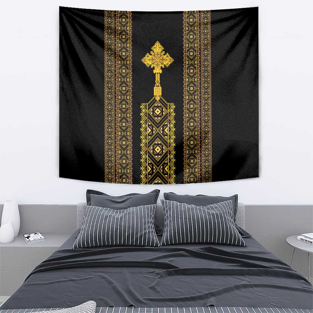 Habesha Motifs Ethiopia Tapestry Tilet Black Gold
