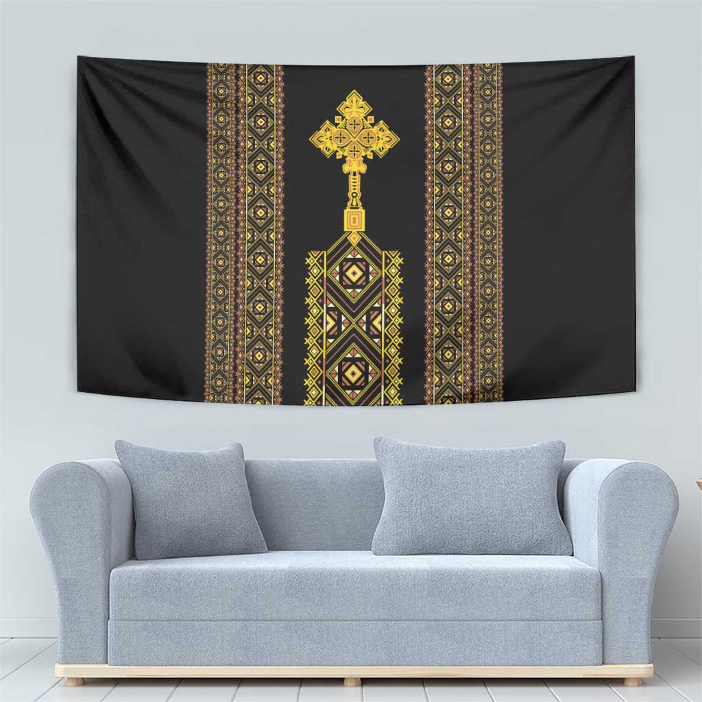 Habesha Motifs Ethiopia Tapestry Tilet Black Gold