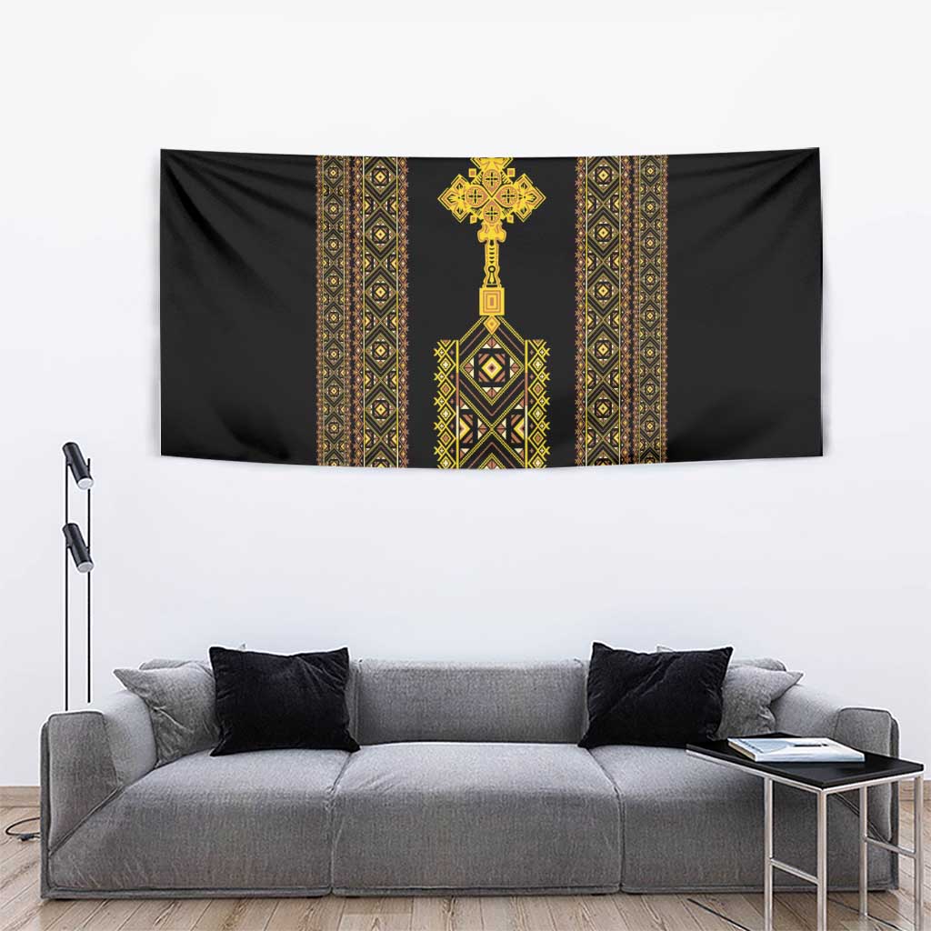 Habesha Motifs Ethiopia Tapestry Tilet Black Gold
