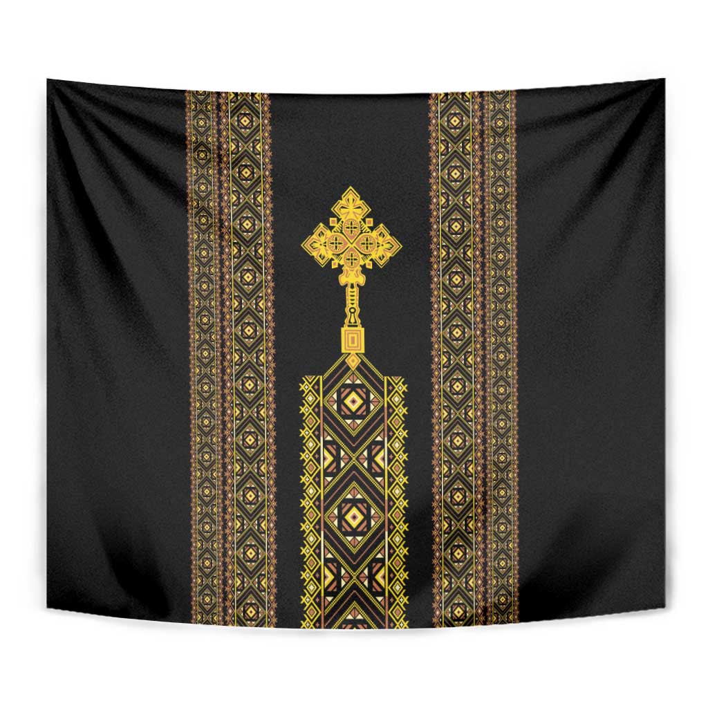 Habesha Motifs Ethiopia Tapestry Tilet Black Gold