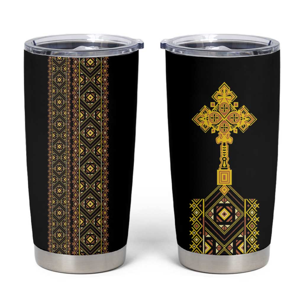 Habesha Motifs Ethiopia Tumbler Cup Tilet Black Gold
