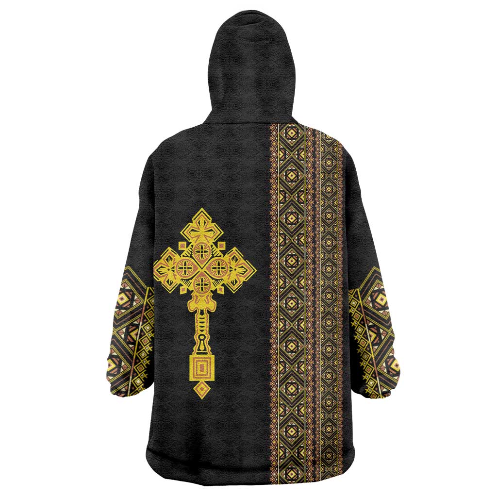Habesha Motifs Ethiopia Wearable Blanket Hoodie Tilet Black Gold