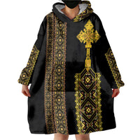 Habesha Motifs Ethiopia Wearable Blanket Hoodie Tilet Black Gold