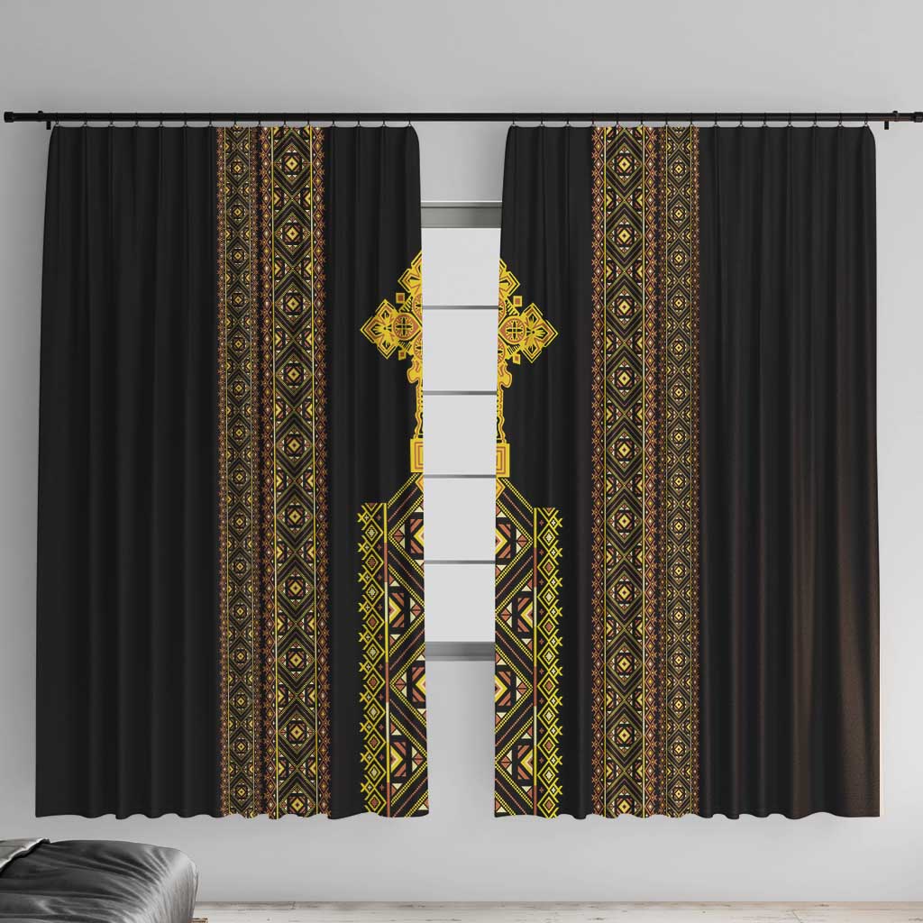 Habesha Motifs Ethiopia Window Curtain Tilet Black Gold