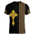 Habesha Motifs Ethiopia Women V-Neck T-Shirt Tilet Black Gold