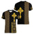 Habesha Motifs Ethiopia Women V-Neck T-Shirt Tilet Black Gold