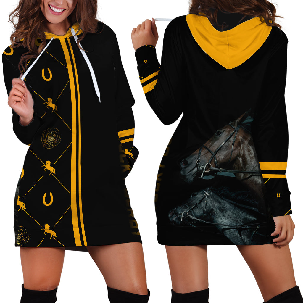 Kentucky Horse Racing Hoodie Dress Luxury Black And Gold - Wonder Print Shop