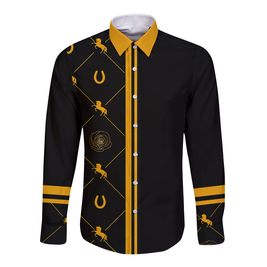 Kentucky Horse Racing Long Sleeve Button Shirt Luxury Black And Gold - Wonder Print Shop