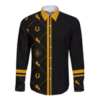 Kentucky Horse Racing Long Sleeve Button Shirt Luxury Black And Gold - Wonder Print Shop