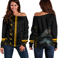 Kentucky Horse Racing Off Shoulder Sweater Luxury Black And Gold - Wonder Print Shop