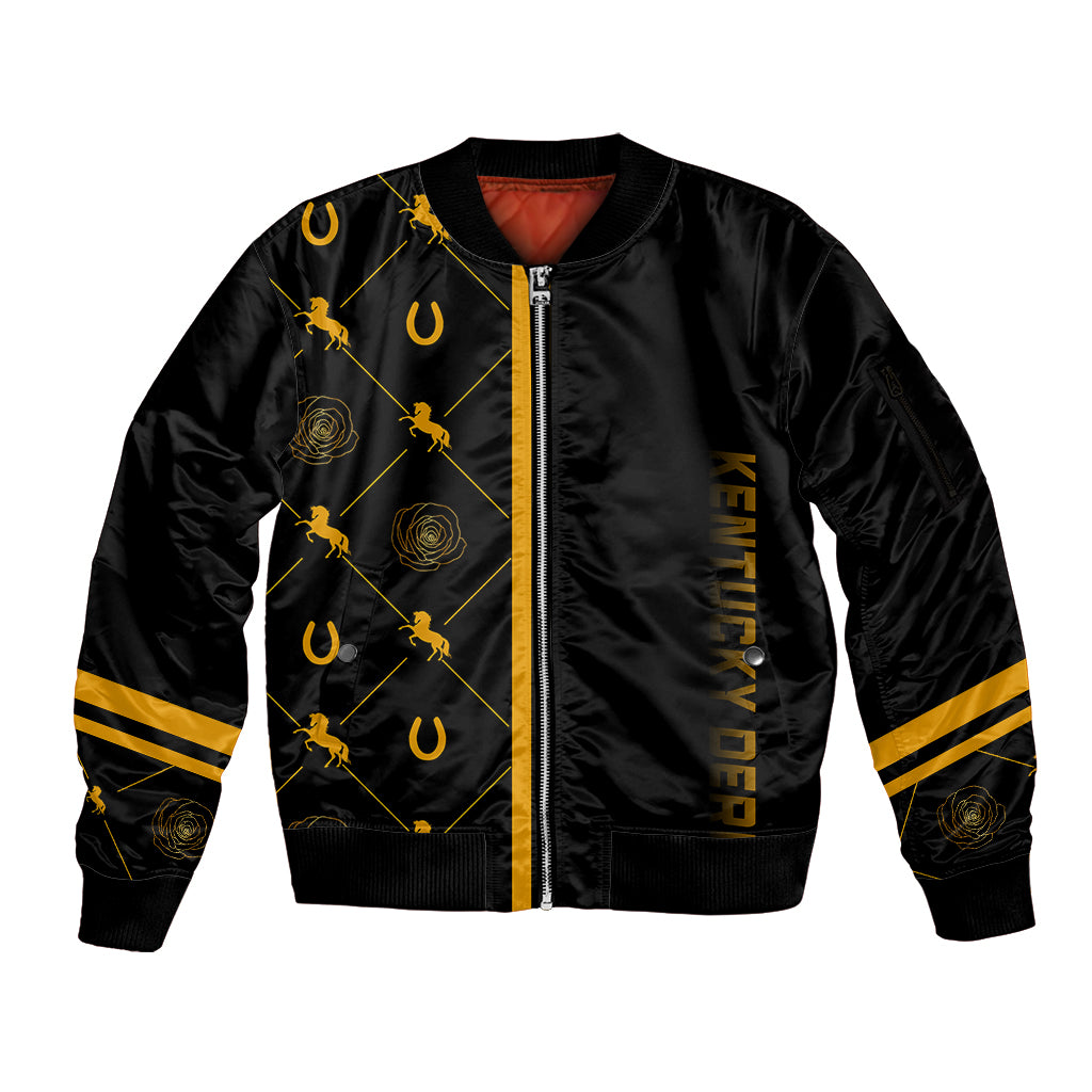 Kentucky Horse Racing Sleeve Zip Bomber Jacket Luxury Black And Gold - Wonder Print Shop