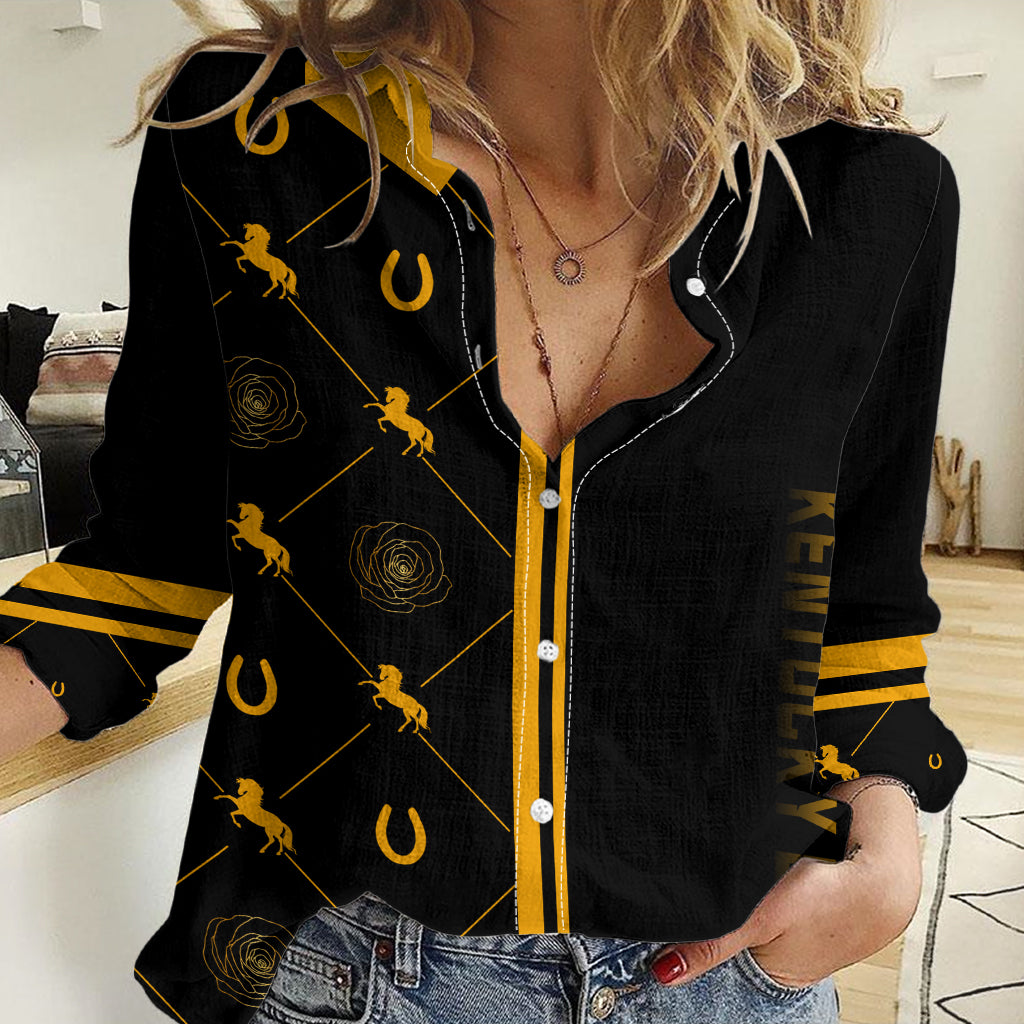 Kentucky Horse Racing Women Casual Shirt Luxury Black And Gold - Wonder Print Shop