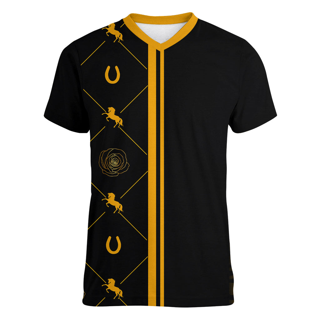 Kentucky Horse Racing Women V Neck T Shirt Luxury Black And Gold - Wonder Print Shop