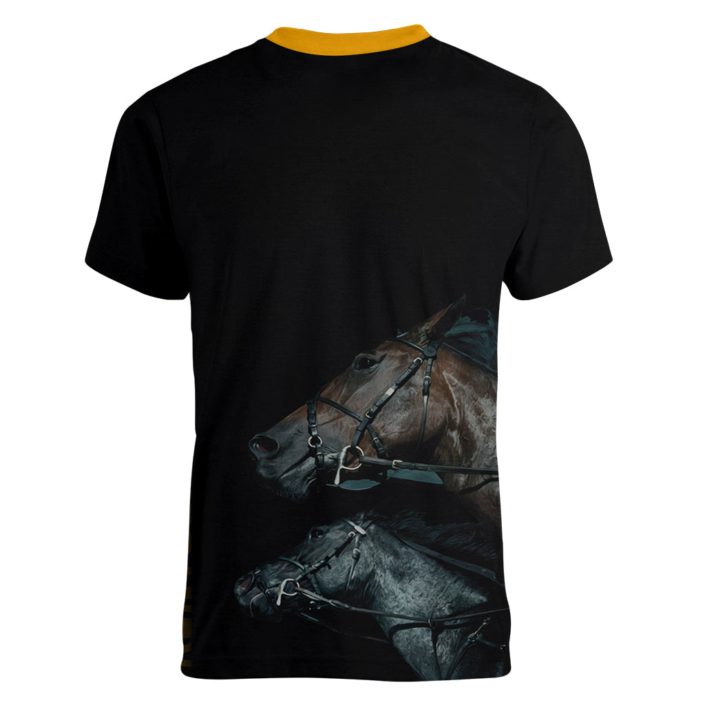 Kentucky Horse Racing Women V Neck T Shirt Luxury Black And Gold - Wonder Print Shop